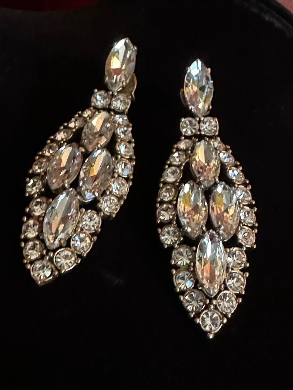 J Crew Rare Crystal Marquise Drop Earrings gold tone